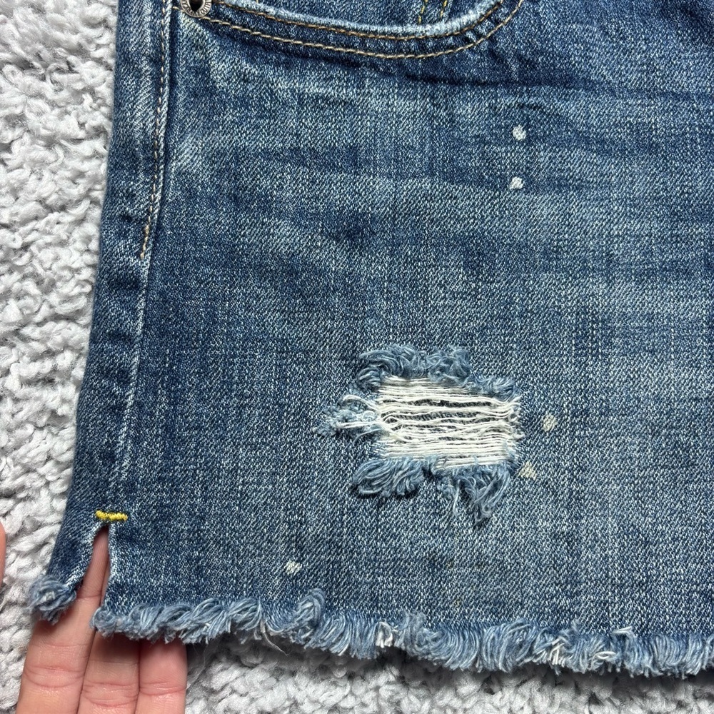 American Eagle Skirt Womens 6 Micro Button Fly Raw Hem Distressed Denim Mini - Picture 5 of 7